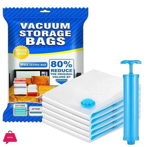 Vacuum Storage Bags with Hand Pump | Space-Saving Compression Bags for Clothes, Blankets & Bedding | 5-Pack