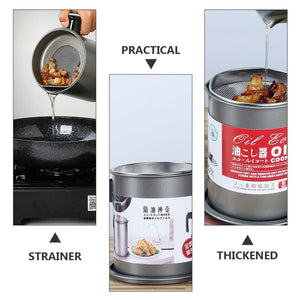 Oil Filter Pot with Tray – Stainless Steel Grease Storage Container
