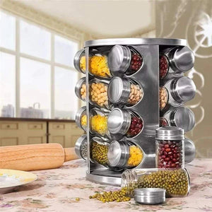 16 Pcs Rotating Spice Rack – Waterproof & Easy Storage Spice Organizer