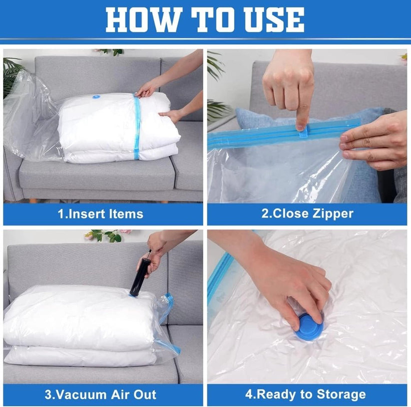 Vacuum Storage Bags with Hand Pump | Space-Saving Compression Bags for Clothes, Blankets & Bedding | 5-Pack