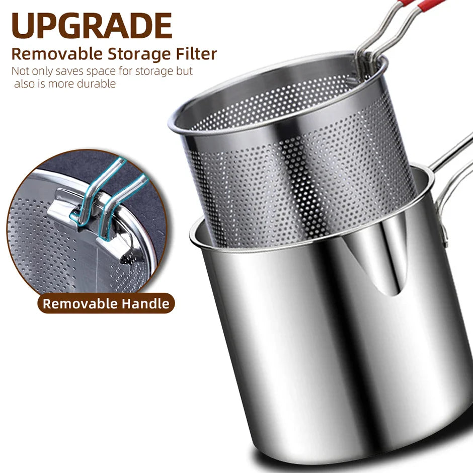 Stainless Steel Deep Frying Pot with Basket | Oil-Saving Fryer for Nuggets, Fries & Snacks (Imported)