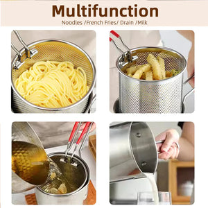 Stainless Steel Deep Frying Pot with Basket | Oil-Saving Fryer for Nuggets, Fries & Snacks (Imported)
