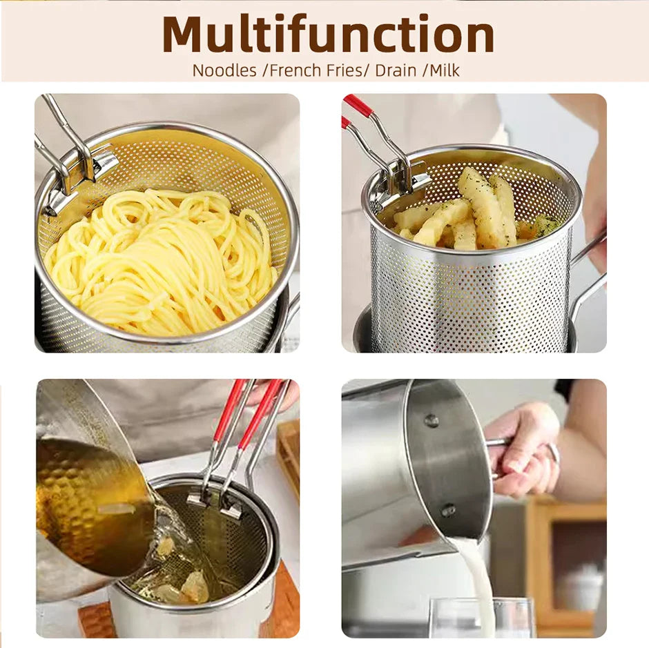 Stainless Steel Deep Frying Pot with Basket | Oil-Saving Fryer for Nuggets, Fries & Snacks (Imported)