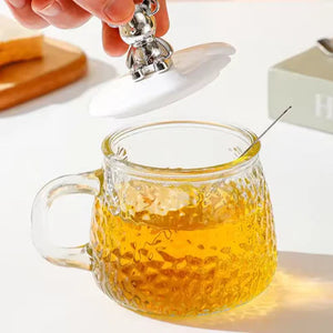 400ml Glass Mug with Bear Lid & Spoon | Cute Crystal Tea & Coffee Cup
